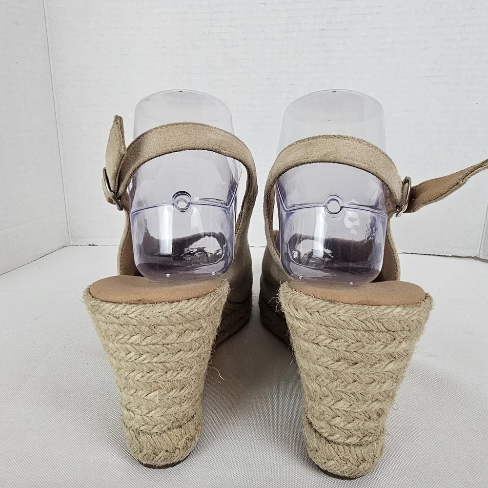 Paseart Spain Beige Suede Espadrille Wedge Slingback Sandals Size 40 US 9-9.5